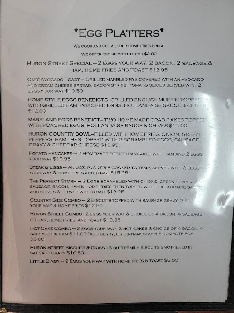 Huron Street Cafe Menu